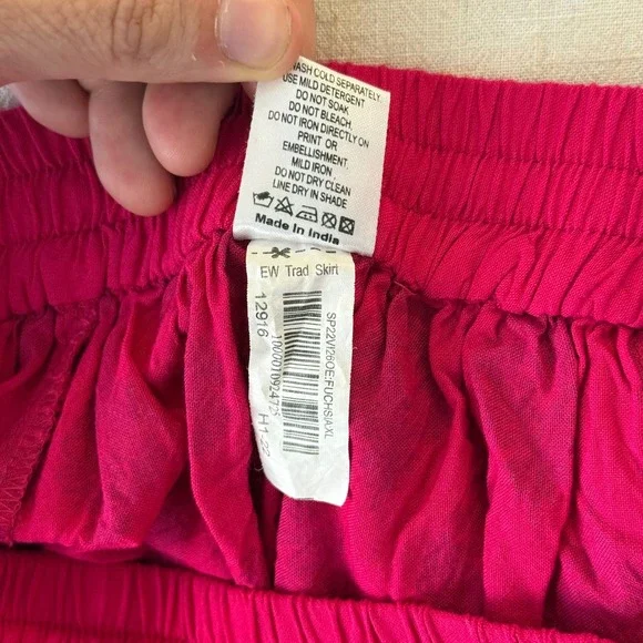 Easybuy Fuchsia Pink Gold Block Print Tassel Maxi Skirt Womens XL Boho Rayon - Picture 4 of 8